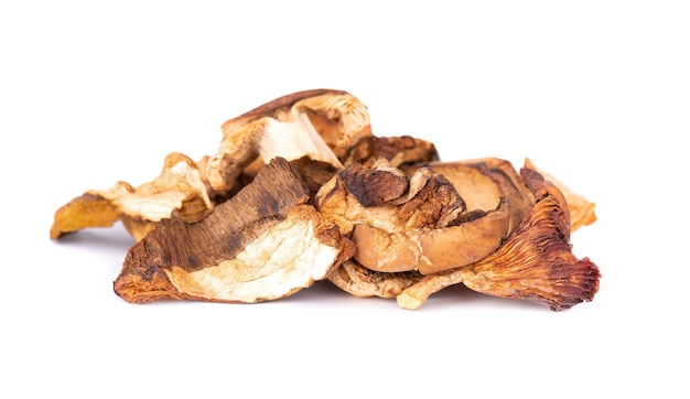 Dried sliced mushrooms isolated on white