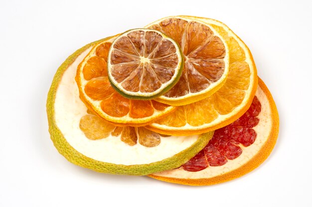 Dried slices of various citrus fruits