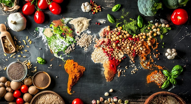 dried spices in world map shape