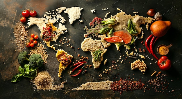 dried spices in world map shape