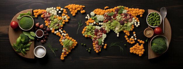Photo dried spices in world map shape
