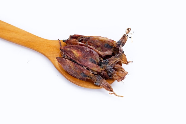 Dried squid on white background