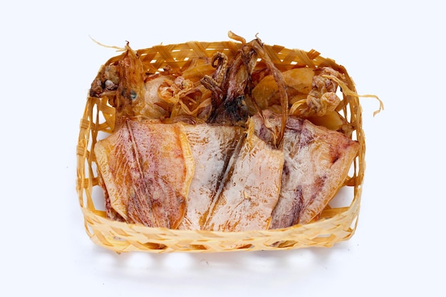 Dried squid on white background