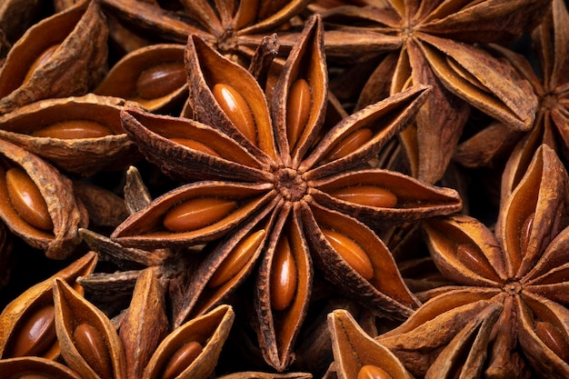 Dried star anise close up full frame