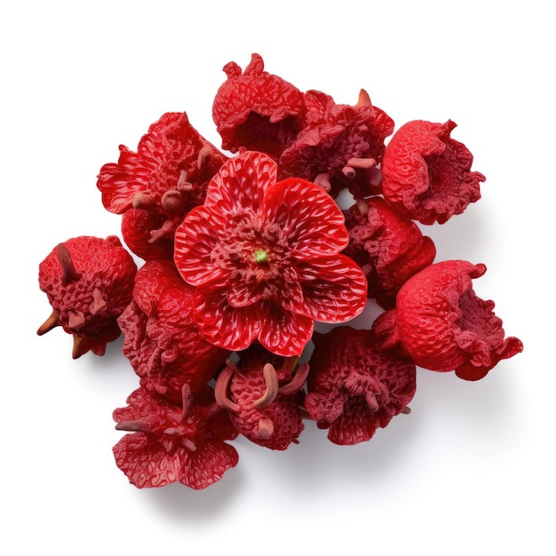 Dried Strawberry clusters isolated on white background Generative AI