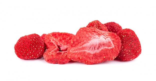 Dried strawberry slices isolated on white