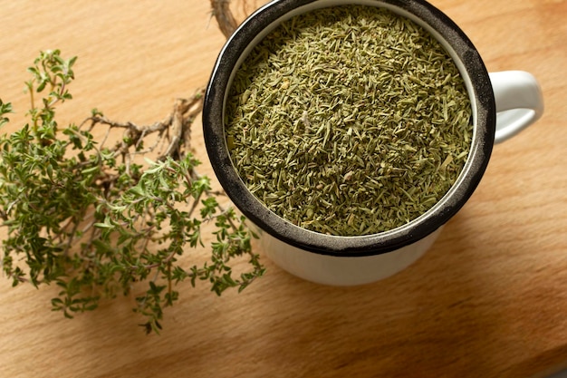 Dried thyme on the table