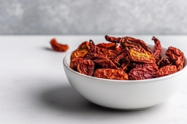 Dried Tomatoes In A White Bowl On A White Background Generative AI