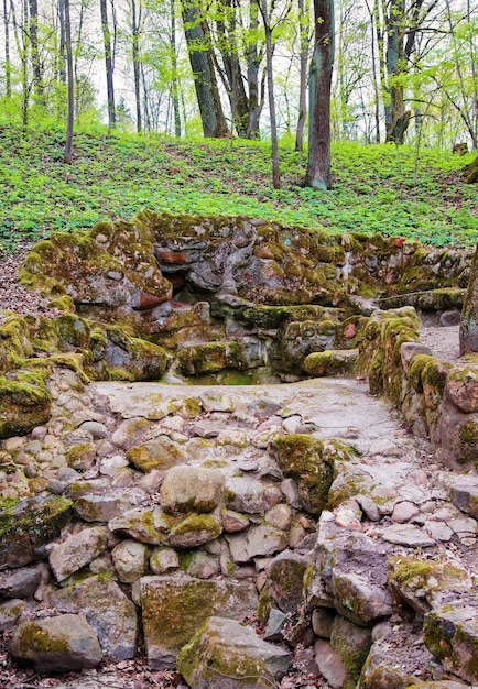 Dried waterfall at Traku Voke public park in Vilnius, Lithuania.