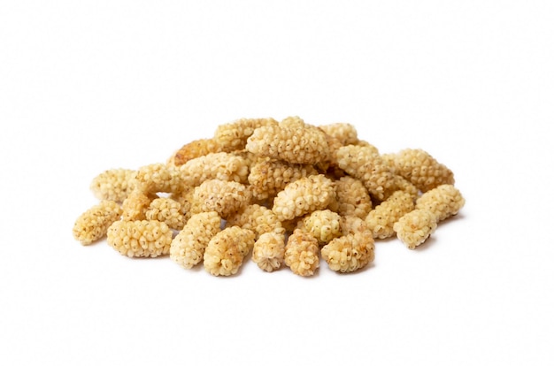 Dried white mulberry on the white background