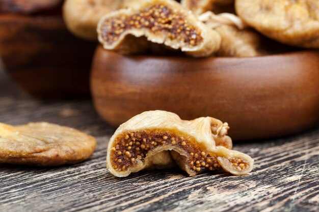 Dried yellow figs close up