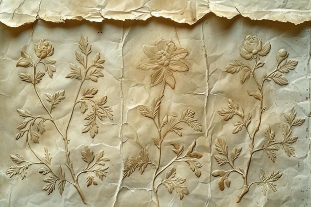Driedimensionale bloemen- en bladpatronen op een beige achtergrond