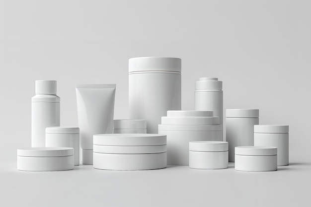 Foto driedimensionale weergave van blanke witte cosmetische huidverzorgingscontainers generatieve ai