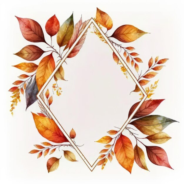 Driehoek of diamant frame met herfstbladeren aquarel geschilderd geïsoleerd op witte achtergrond Thema van vintage minimal art design in geometrische Finest generatieve AI