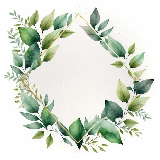Driehoekig frame van groene bladeren met aquarel