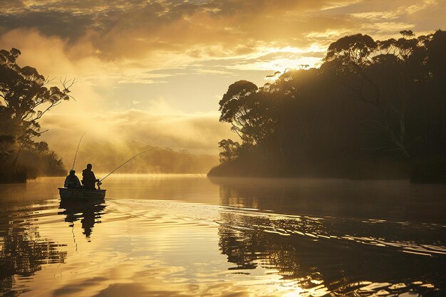 Photo drift into the gentle estuaries where fishermen wi generative ai