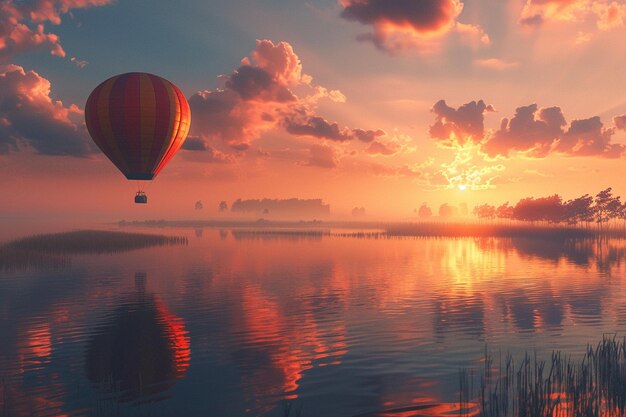 Drift into tranquility as a air balloon glides gra generative ai