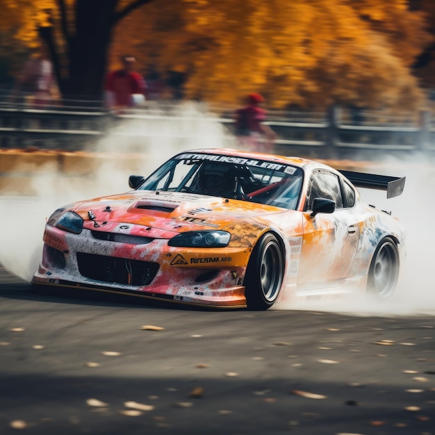 Drift racing japan tuning auto's rook snelheid drone foto tokio wallpaper foto