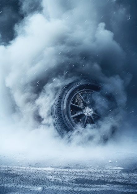 スキッド自動車事故火災で雪に濡れた道路で高速スポーツカーを漂流するジェネレーティブ Ai