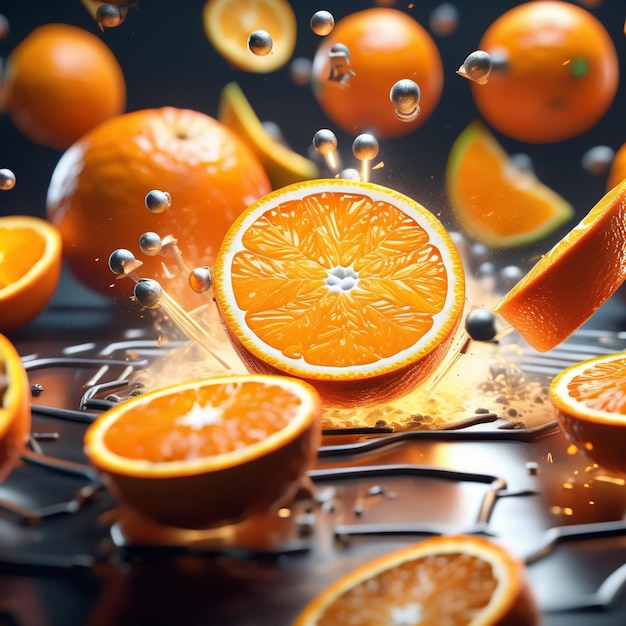 Drijvend heerlijk sinaasappelsap is een verfrissende en verkwikkende drank met een heldere citrusachtige smaak