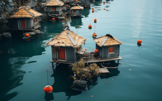 drijvende huizen op de rivier