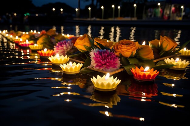 Foto drijvende krathong-verlichting