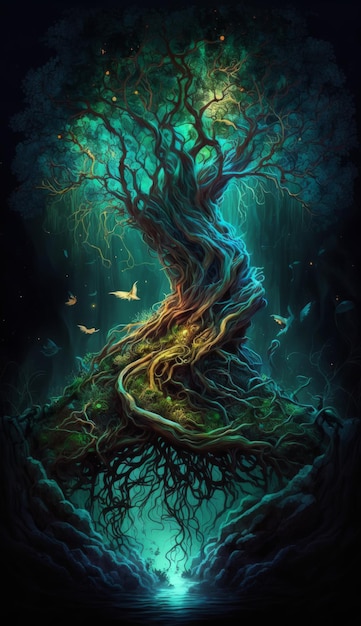 Drijvende magische boom in Serene Forest