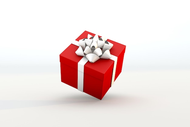 Drijvende rode geschenkdoos en wit lint 3d renderen