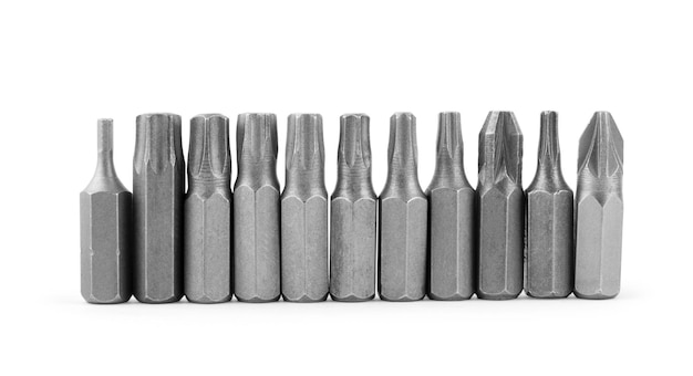 Drill bits of different sizes isolated over white background