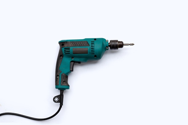 Drill machine on white background.