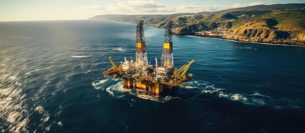 Photo drilling rig in the open sea top view jack up rig offshore