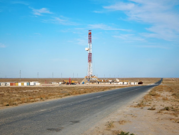 Drilling Rig in the steppe Kazakhstan Mangistau region 10 September 2019 year