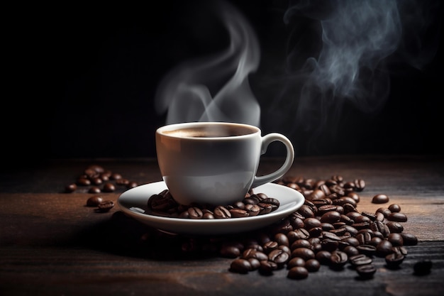 Напиток кафе завтрак эспрессо кружка утро коричневый аромат фасоль чашка Generative AI