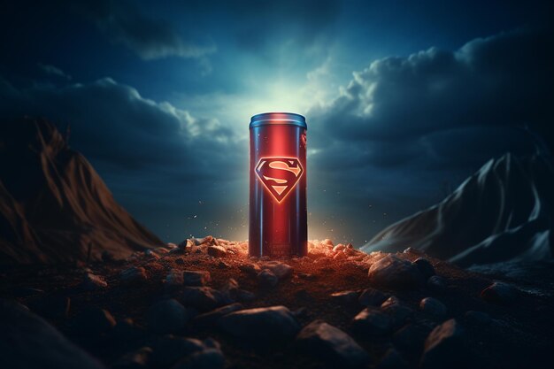 Drink can with heart on the background of mountains 3d rendering