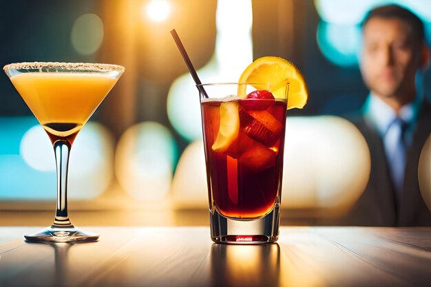 Foto un drink e cocktail seduti su un tavolo con un drink davanti a loro