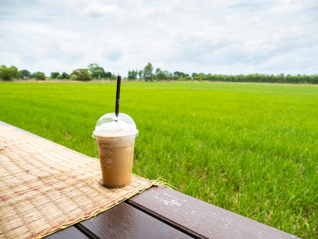 Drink coffee in the rice field
