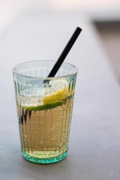 Drink in glass on table