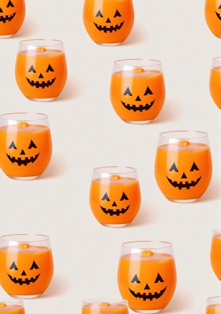 Drink glasses with halloween pumpkin faces isolated on a white background