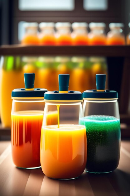 Drink is poured into plastic bottles on juice production