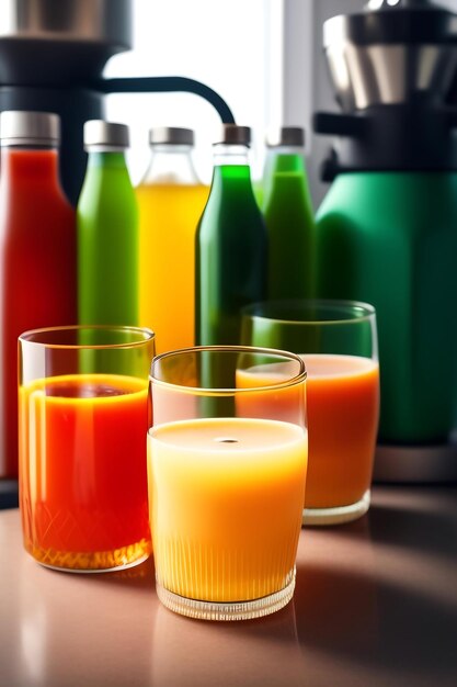 Drink is poured into plastic bottles on juice production