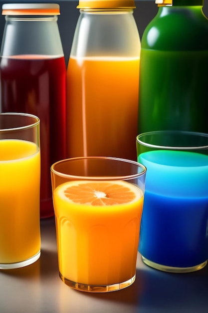 Drink is poured into plastic bottles on juice production