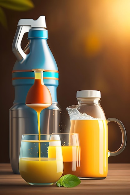 음료는 주스 생산 시 플라스틱 병에 부어집니다.