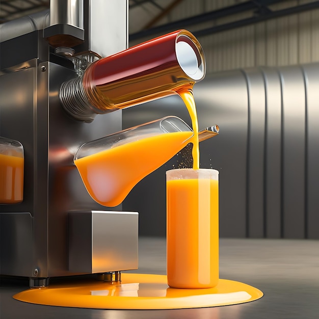 Drink is poured into plastic bottles on juice production