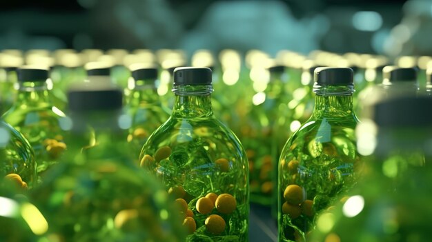 Drink is water into plastic bottles on produce drinking Generative ai