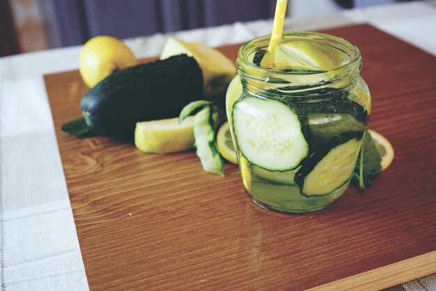 Photo drink in jar on cutting board