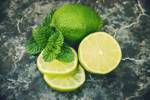 Photo drink lime and mint. selective focus. food.