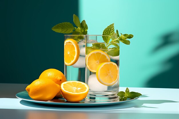 Photo drink orange lemon mint glasses