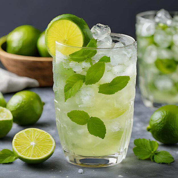 a drink with limes and limes on a table