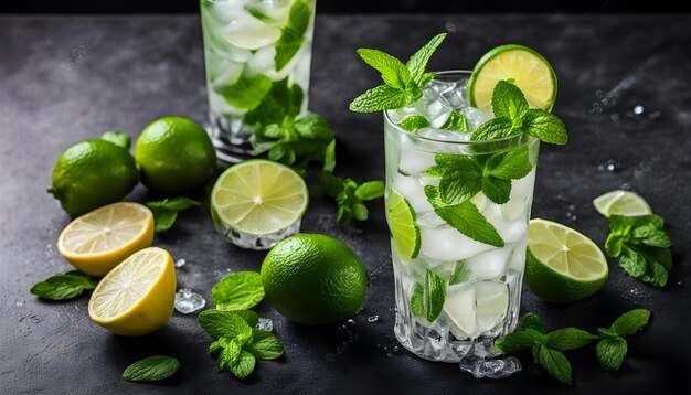 Photo a drink with limes and limes