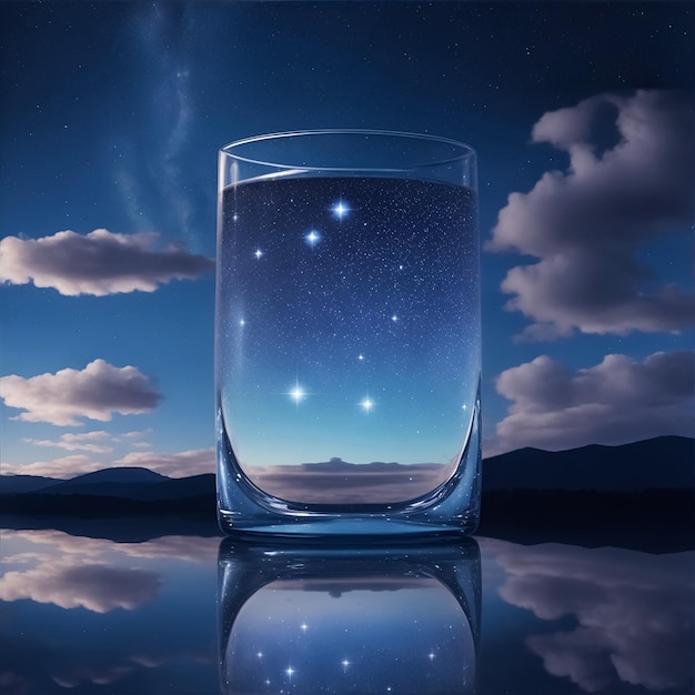 drinking glass reflection starry sky